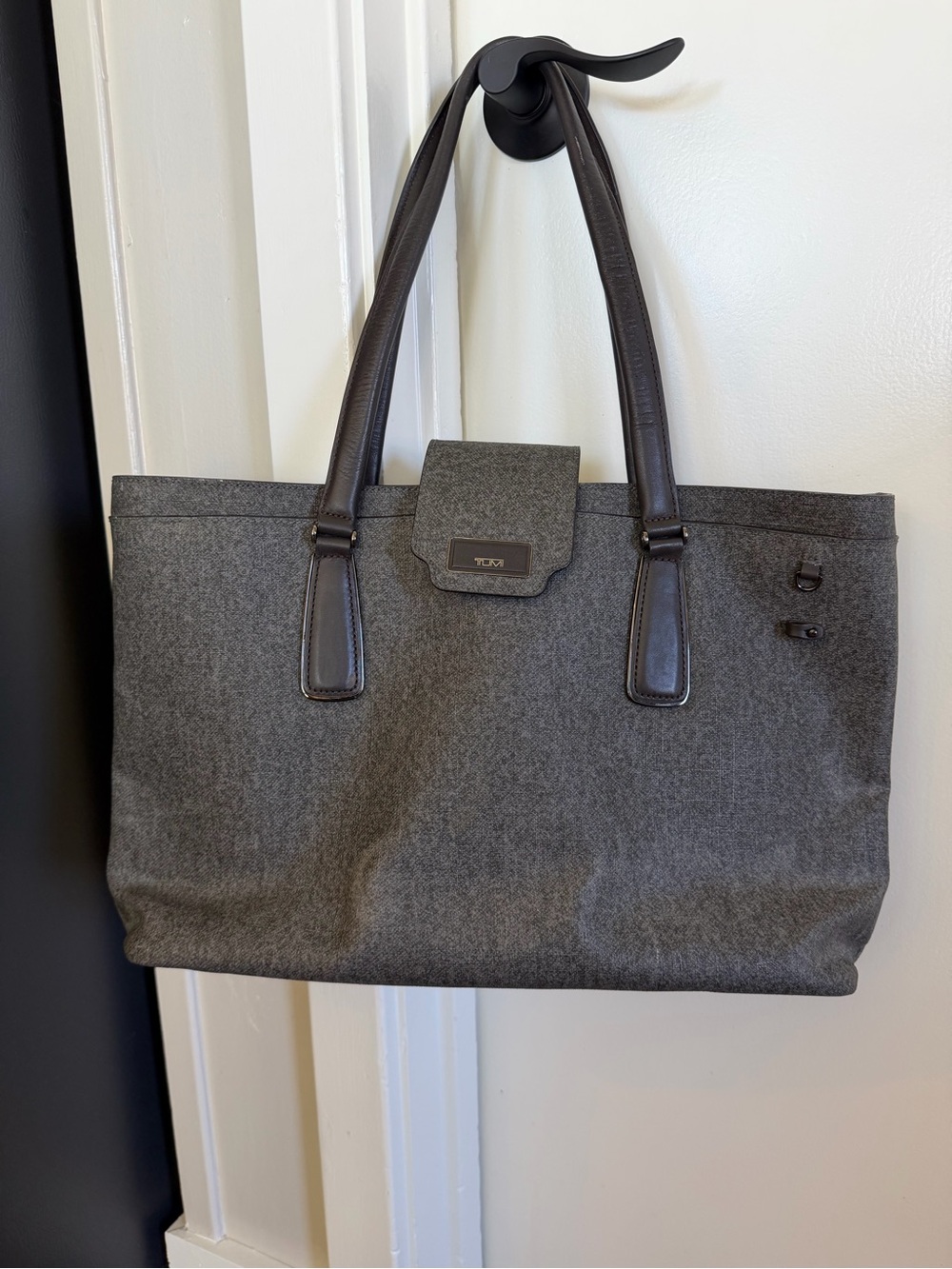 Tumi Gray Laptop Tote with Dark Leather Trim